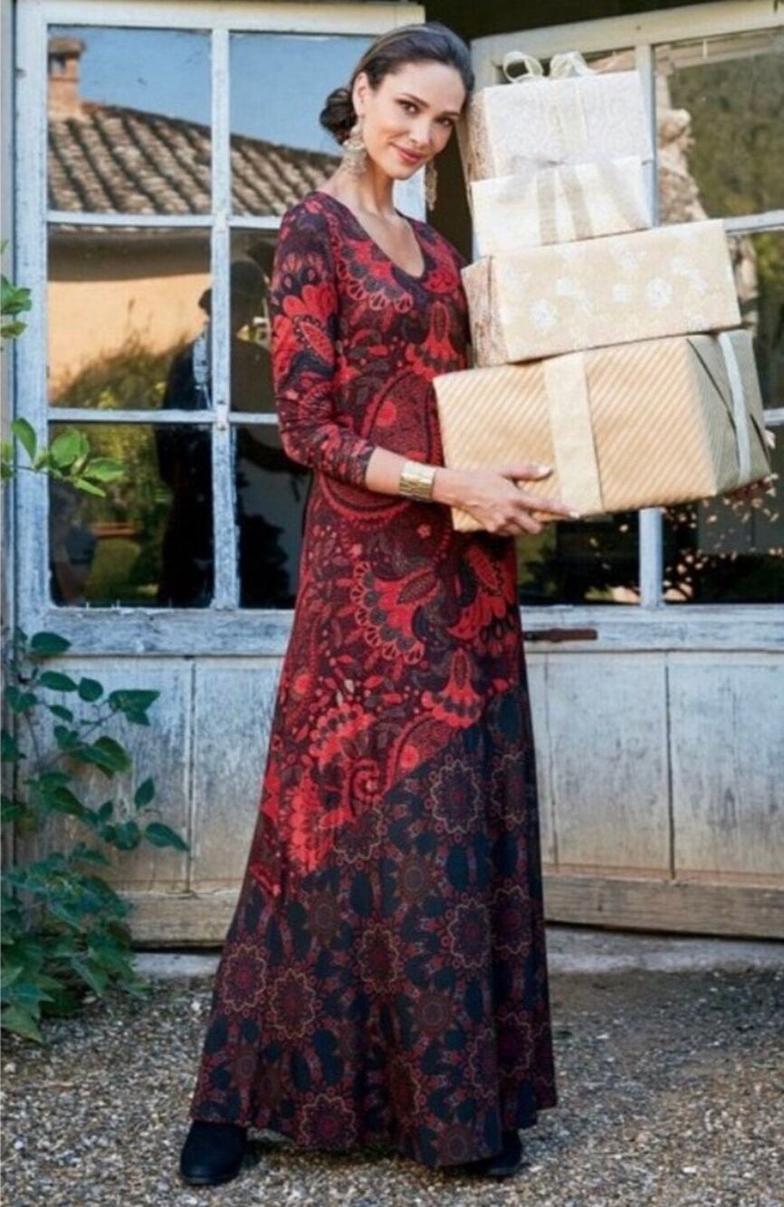Soft Surroundings Zanzibar Long Sleeve Maxi Dress – Paisley Red & Black XL Tall